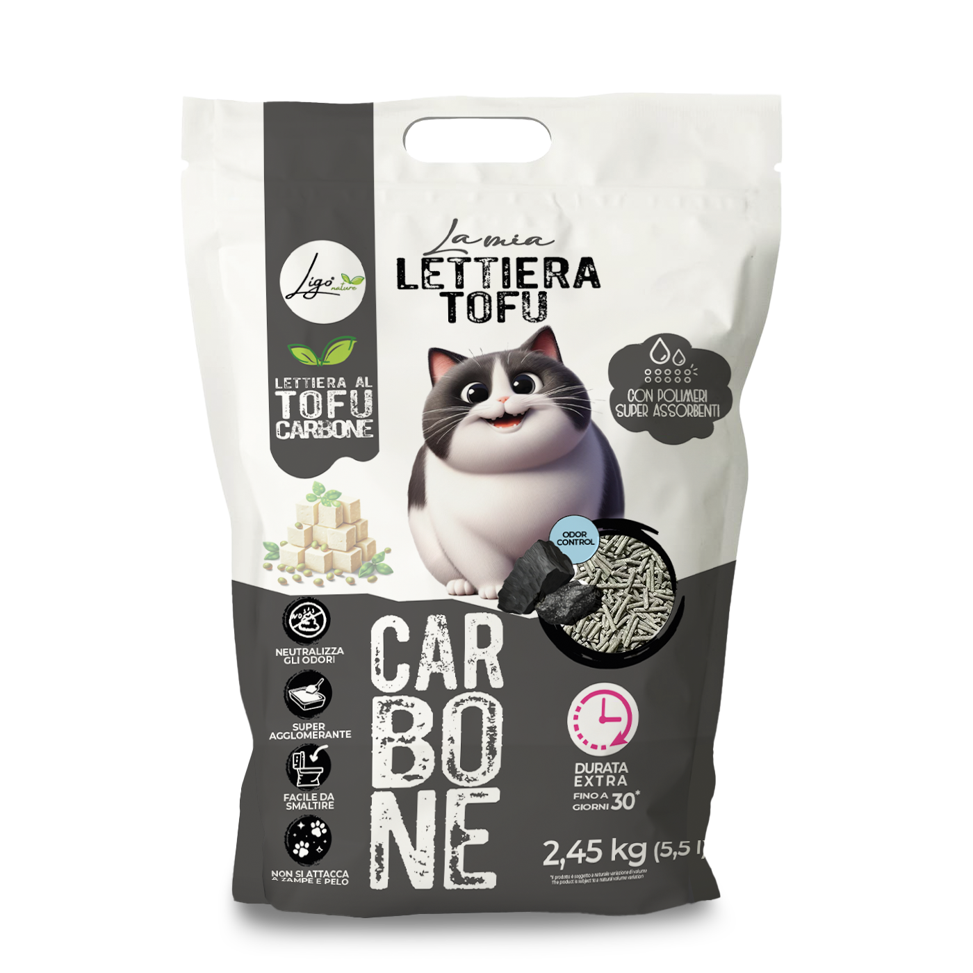 Tofu SUPER CLUMPING Activated Charcoal 5,5l 2,45KG Litter - Ligo Nature