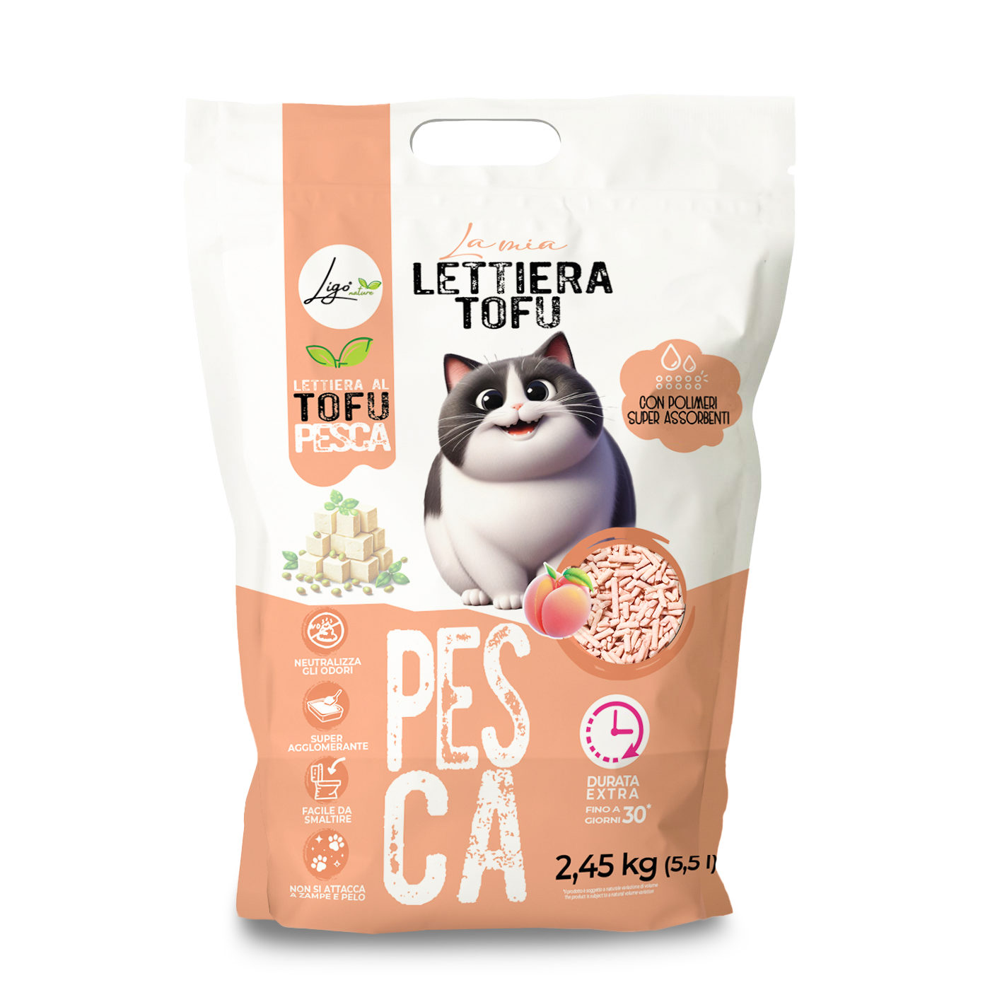 Tofu SUPER CLUMPING Peach Scented 5,5l 2,45KG Litter - Ligo Nature