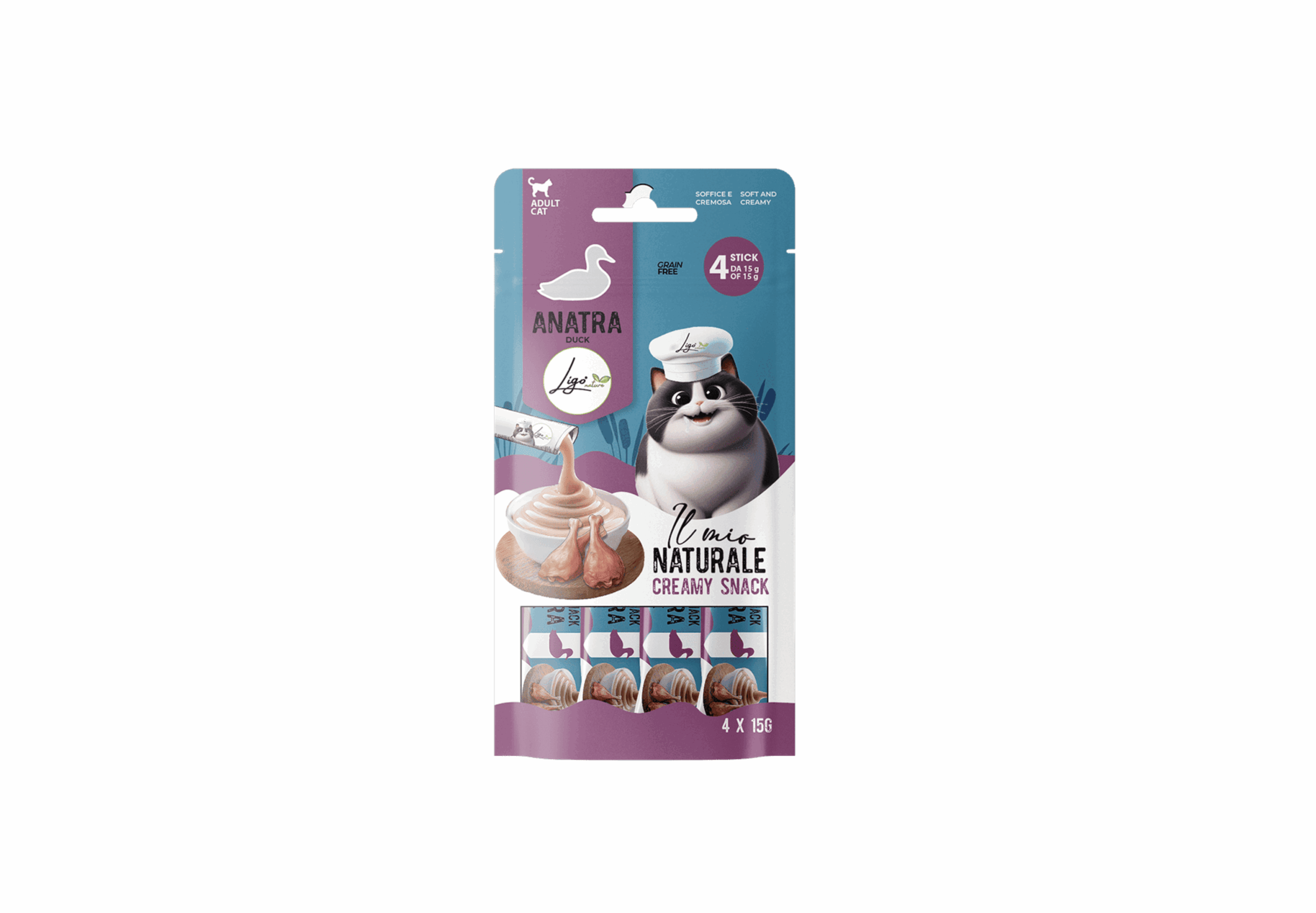Creamy snack all'anatra per gatti - stick cremosi naturali Ligo Nature